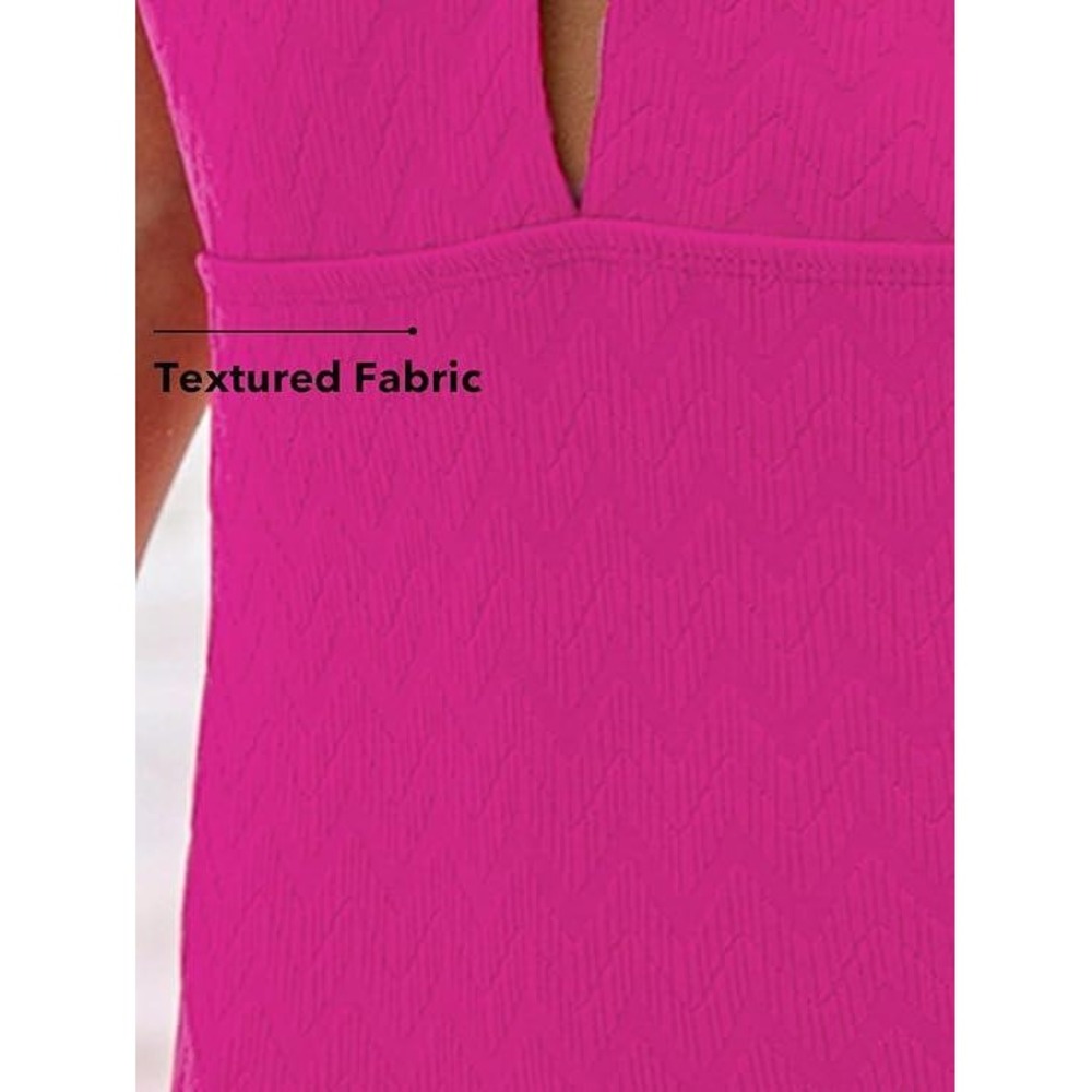 CupShe Pink Swimsuit Criss Cross Lace Up Back Sweetheart Neck Textured L - Picture 11 of 13